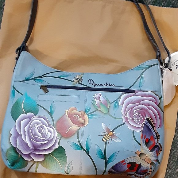 ANUSHKA BLUE BUTTERFLY HANDBAG NWT LARGE SIZE GORGEOUS